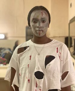 Freshman Grace Wooten stands with her zombie makeup for the Homecoming Step Show — one of Hayes’s first special effects (SFX) looks — on Oct. 21, 2022. (Photo/Alana Hayes)