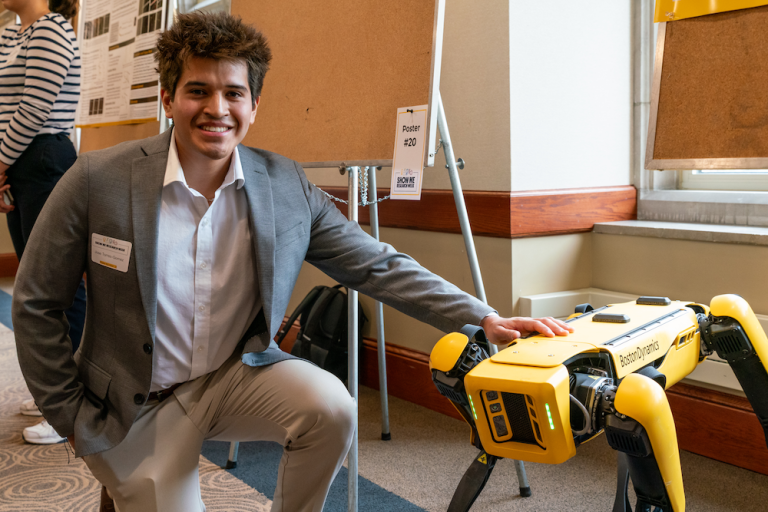 Jose Torres-Gomes, a member of the Engineering Research Circle, presented on Bridging Software and Robotics at Show Me Research Week on April 14. His faculty mentor, Dr. Kristofferson Culmer, is an assistant teaching professor in the Department of Engineering and Information Technology and director of the Autonomous Systems Lab.